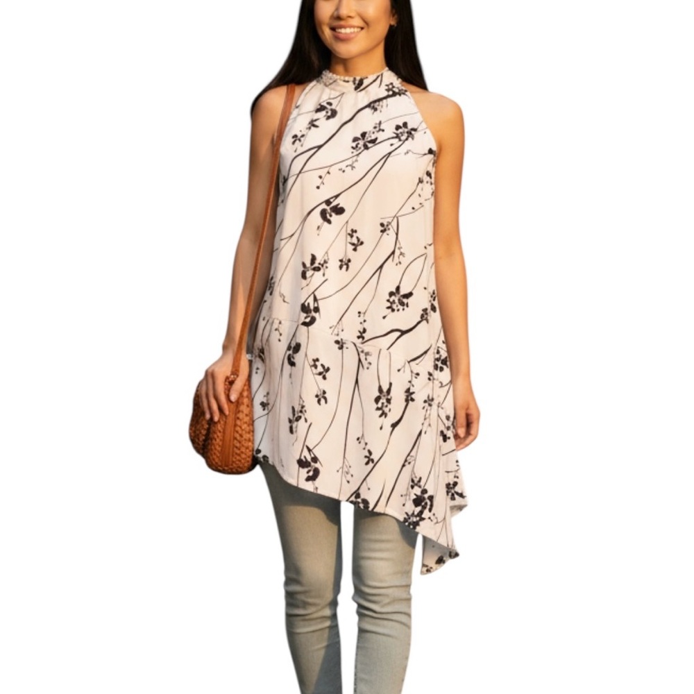 WHBM Women’s Floral Asymmetrical Tunic  Halter Top 12
